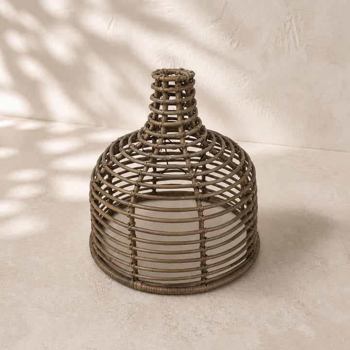 Weathered Rattan Bell Pendant Light, studio view