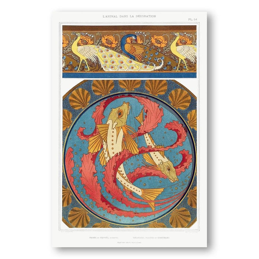 Peacocks and Fish by Grasset Art Print