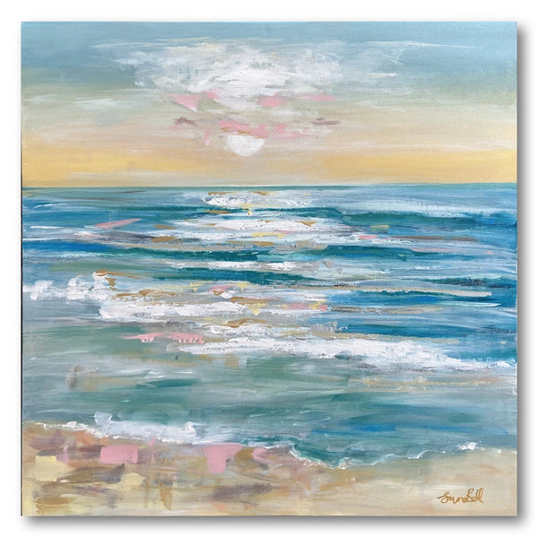 Pink Golden Ocean Waves Art Print