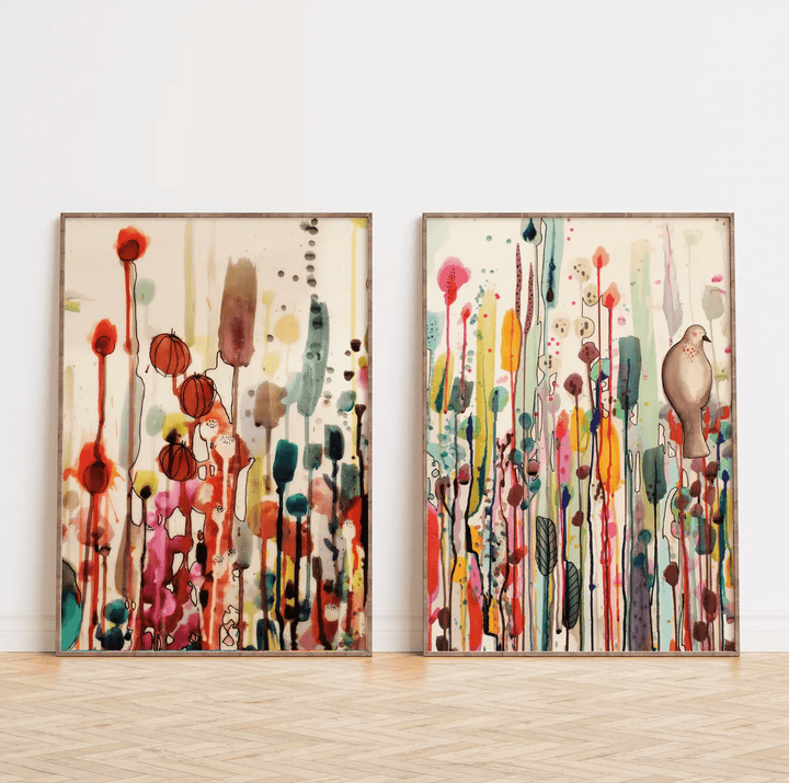 "Wild Garden Duo" - Abstract Floral Art Pair