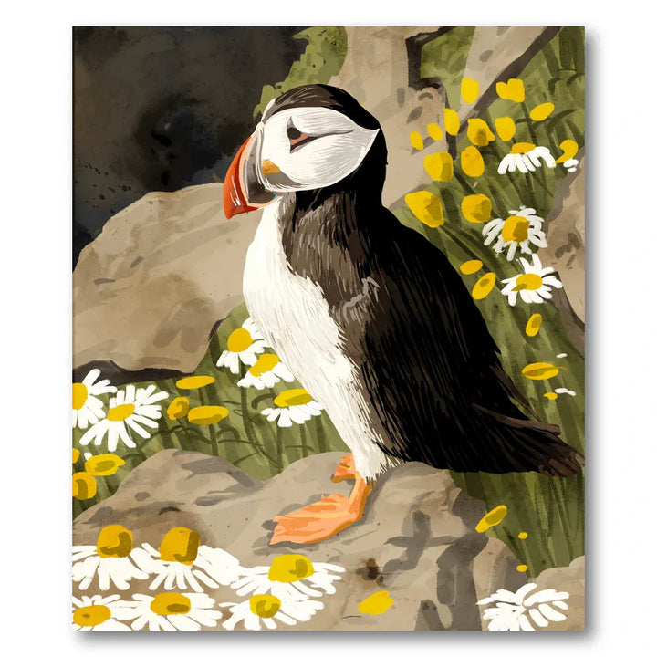 Puffin Among Daisies Art Print