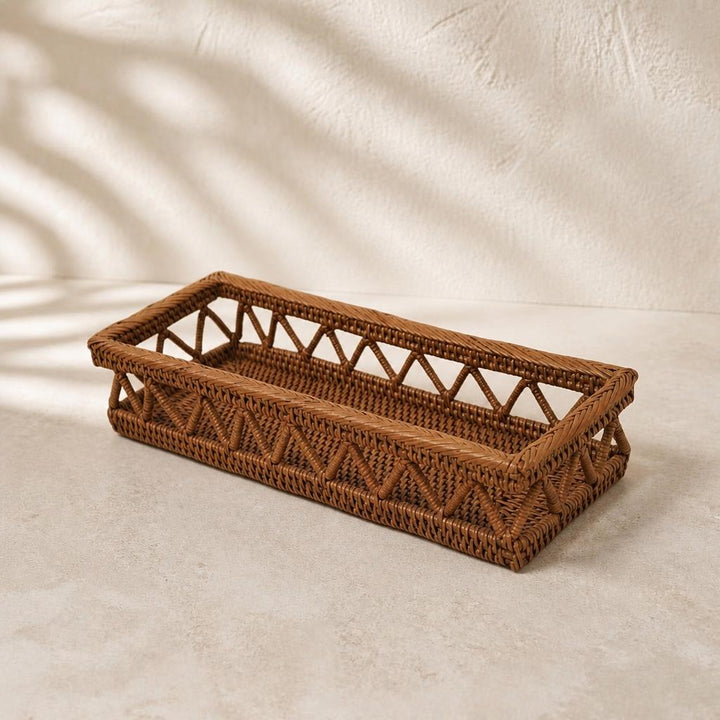 Fine Rattan Cutlery Tray, studio view