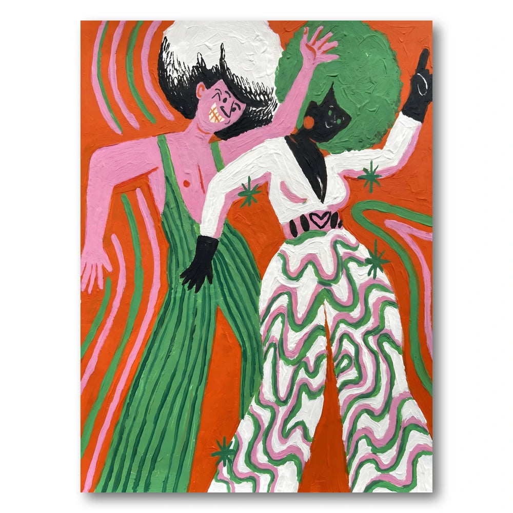 Retro Disco Dancers Art Print
