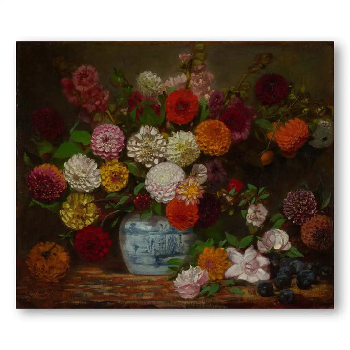 Romantic Vase filled with Dahlias Still Life Art Print