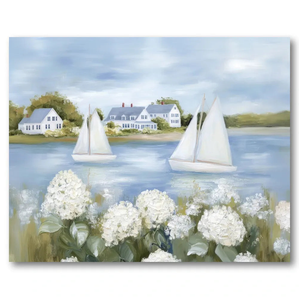 Serene Coastal Sailboats Art Print