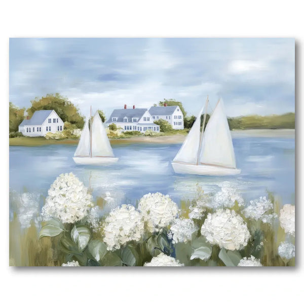 Serene Coastal Sailboats Art Print
