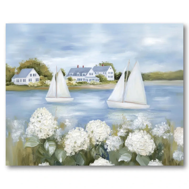 Serene Coastal Sailboats Art Print
