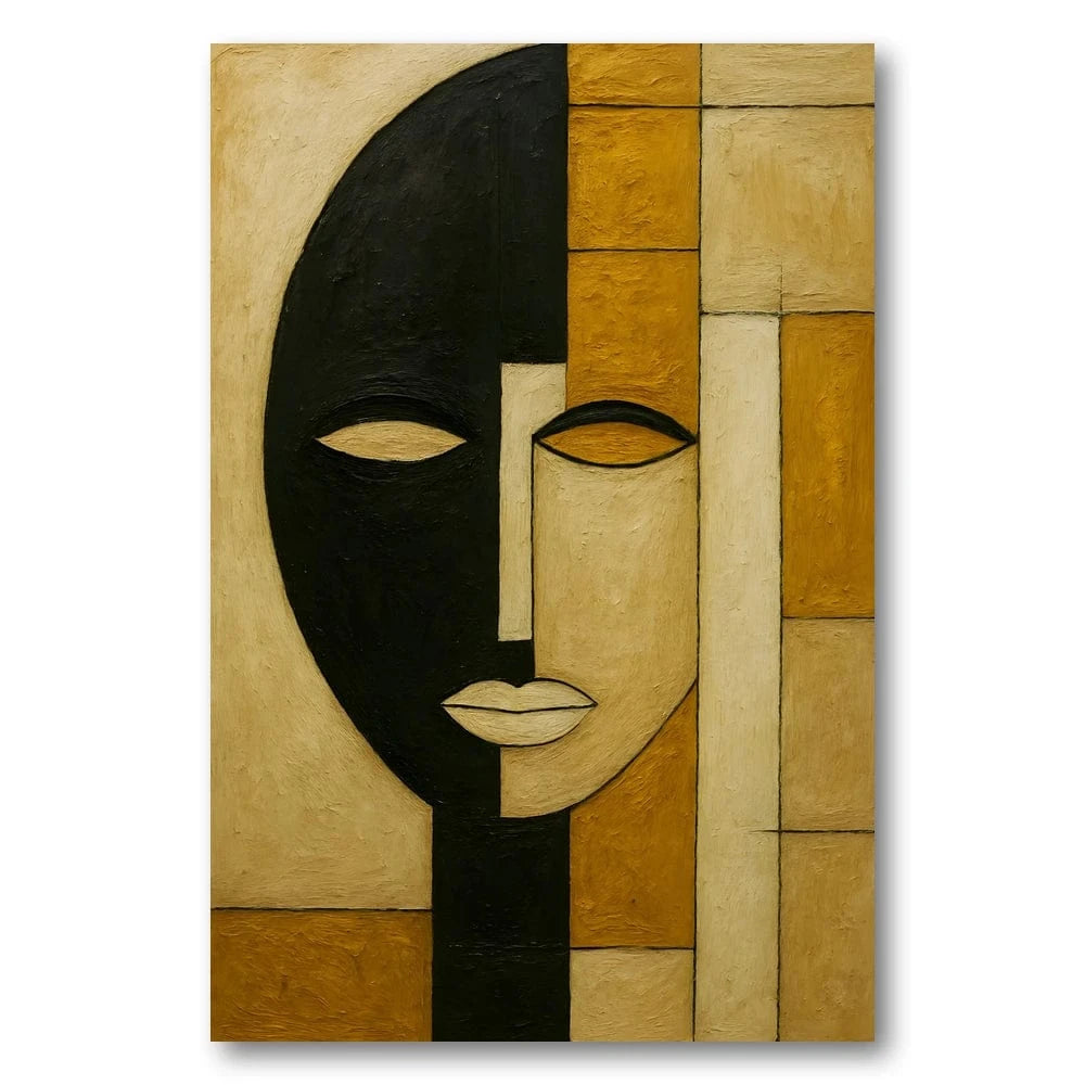 Split Mask Face Art Print – Stone and Gray