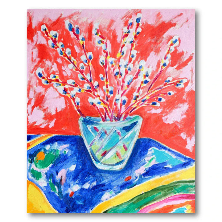 Vibrant Twigs in Blue Vase Art Print