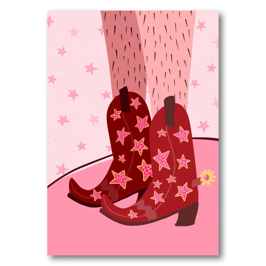 Pink Starry Cowboy Boots Art Print