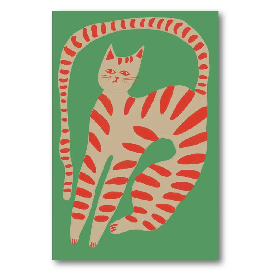 Striped Cat Stretching Art Print