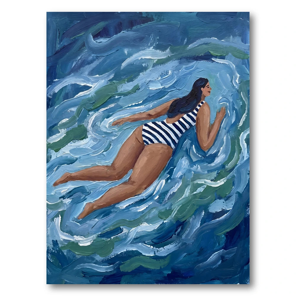 Striped Swimmer In Blue Art Print