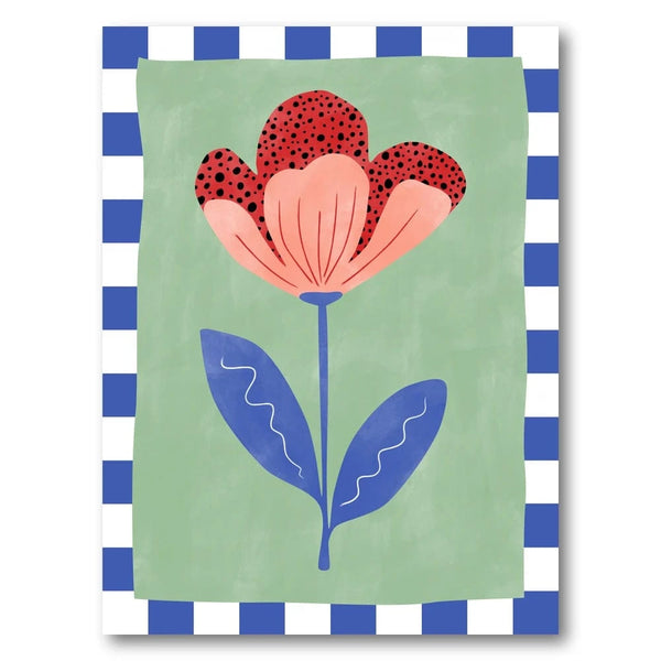 Red Petal Flower on Checkered Art Print