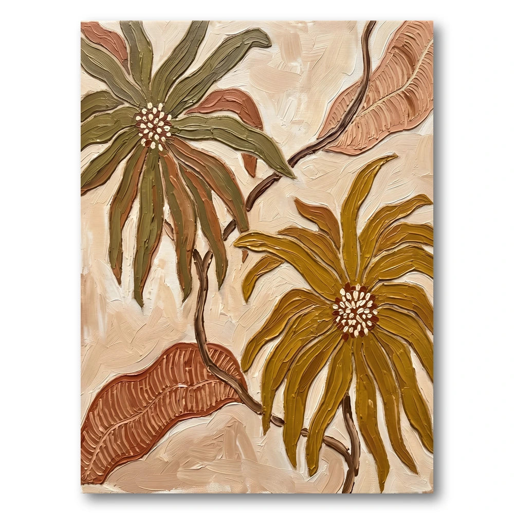 Textured Earthy Flowers Art Print