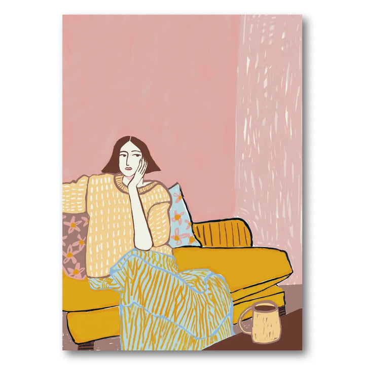 Thoughtful Woman On Sofa Art Print