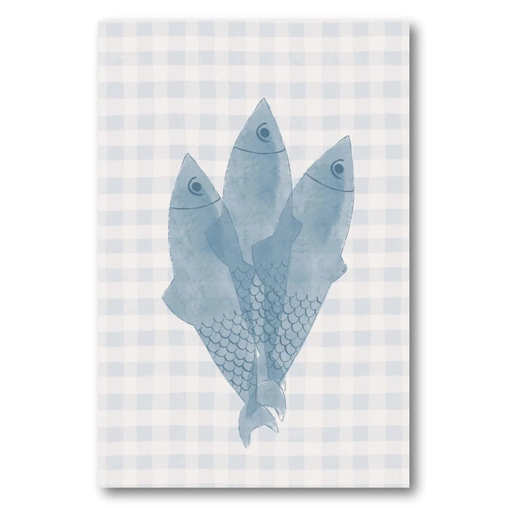 Blue Trio on Gingham Art Print