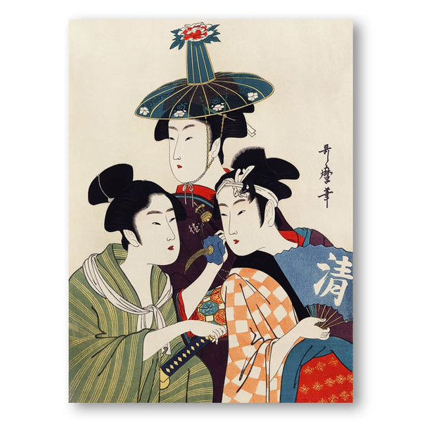 3 Young Men or Women by Utamaro Kitagawa Vintage Japanese Print