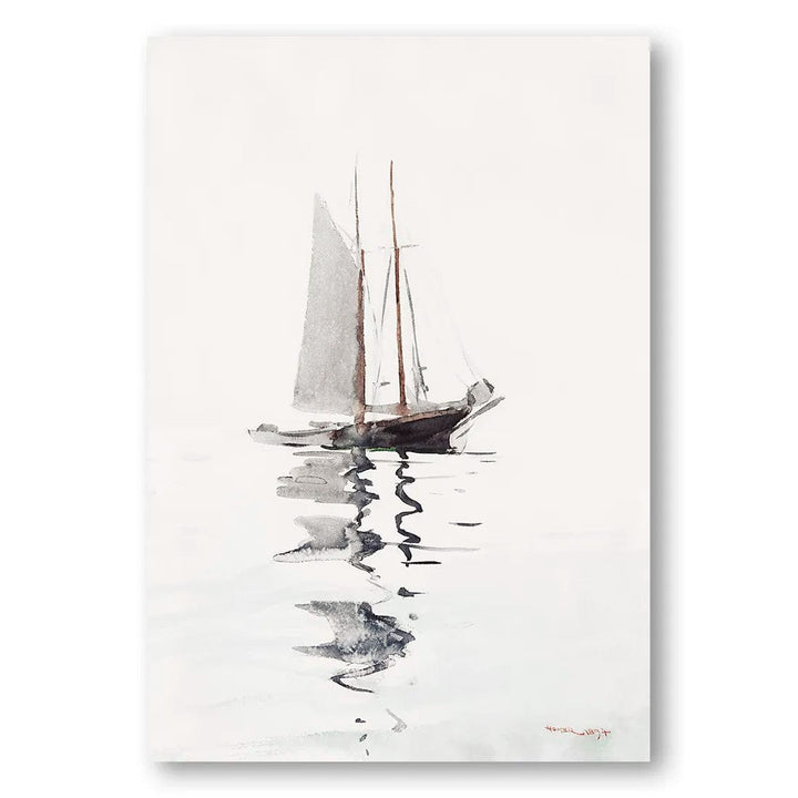 Two Masted Schooner with Dory by Winslow Homer Art Print