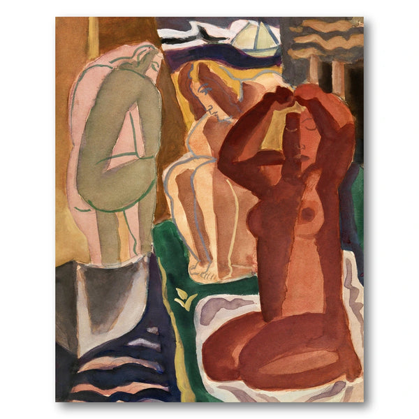 Two Bathing Women and a Bridge Art Print