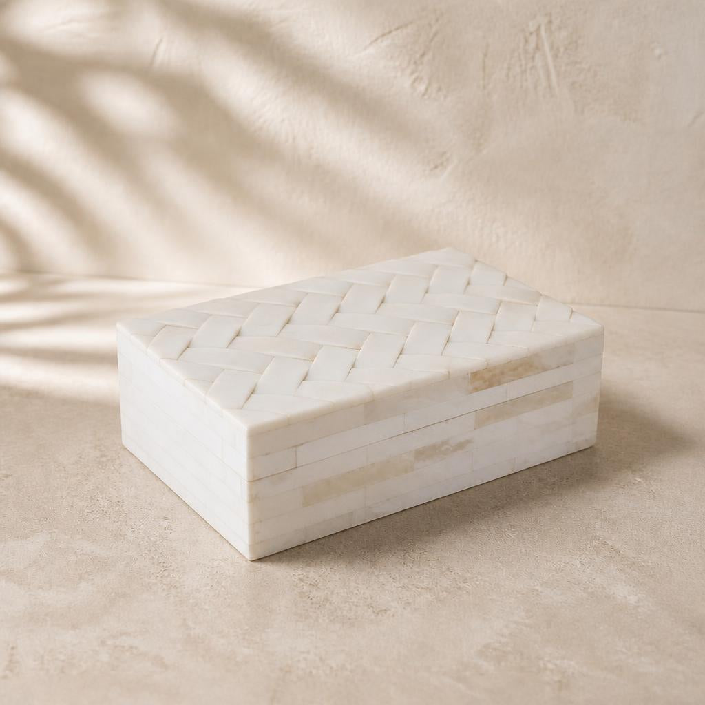 White Bone Lattice Box, Large, studio view