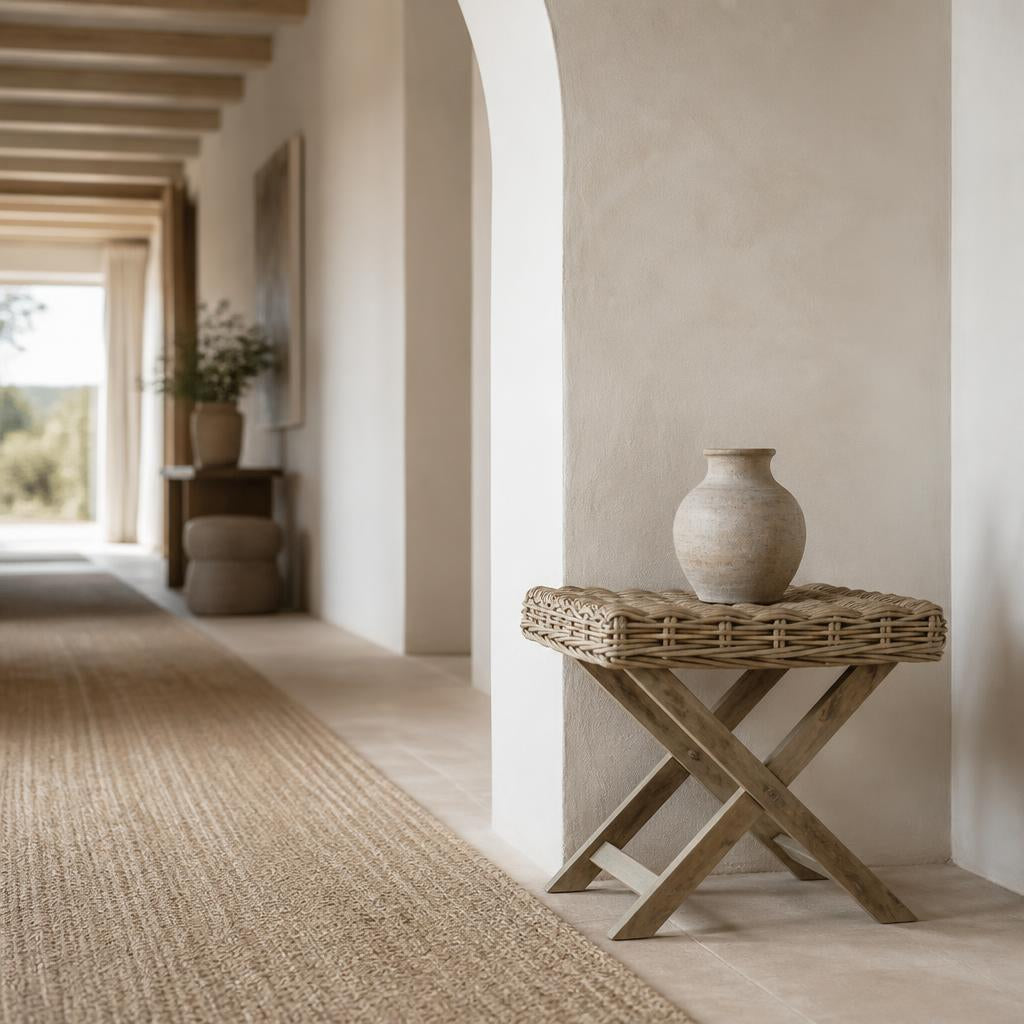 Rattan Cross-Leg Stool styled in a room