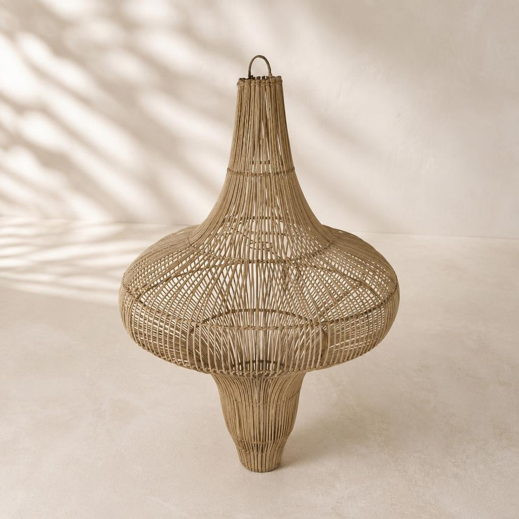 Double Gong Rattan Pendant Light, studio view