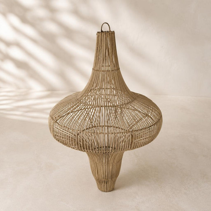 Double Gong Rattan Pendant Light, studio view