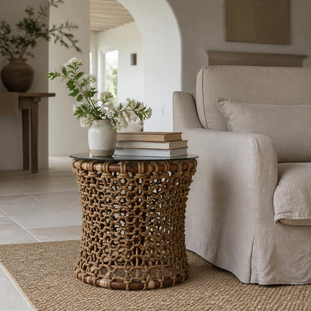 Honeycomb Rope Side Table styled in a room