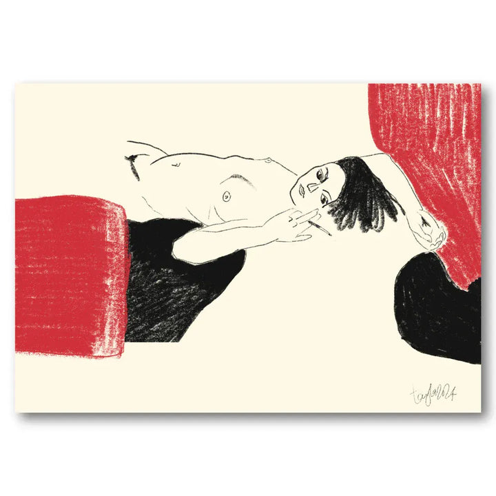 Reclining Nude with Red Accents Art Print