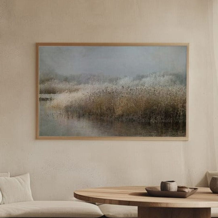 Mist over Marshes Mounted Canvas + Light Oak Look Floater Frame