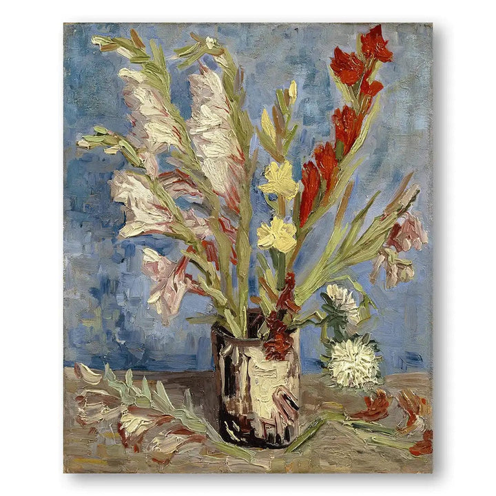 Vase with gladioli and China asters by Vincent Van Gogh