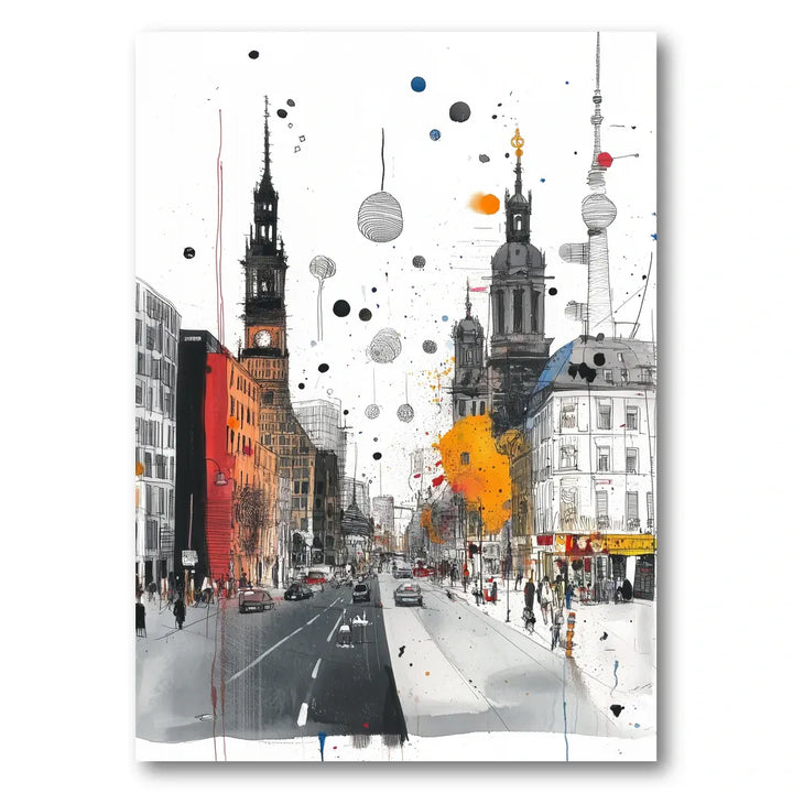 Vibrant City Street Sketch Art Print