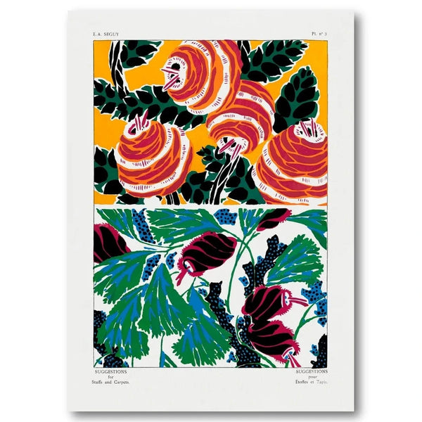 Floral Patterns by E.A. Seguy Red Concentric Blooms On Gold Art Print