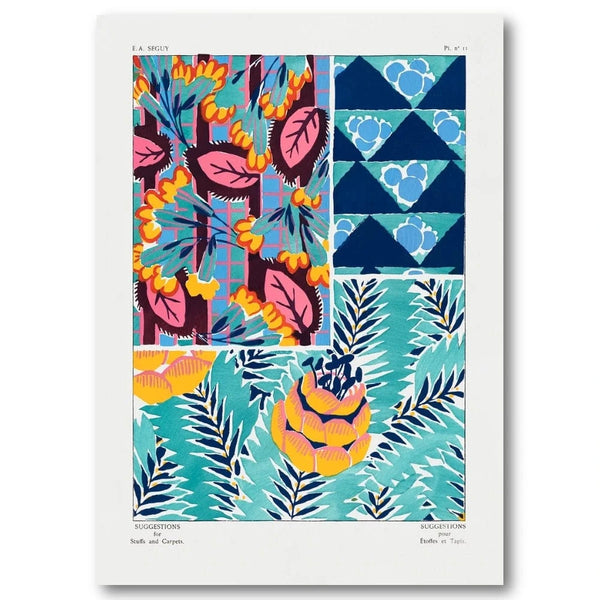Floral Patterns by E.A. Seguy Vibrant Blooms With Geometric Panels Art Print