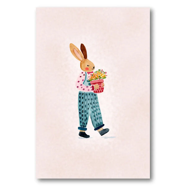 Whimsical Bunny with Flowers Art Print
