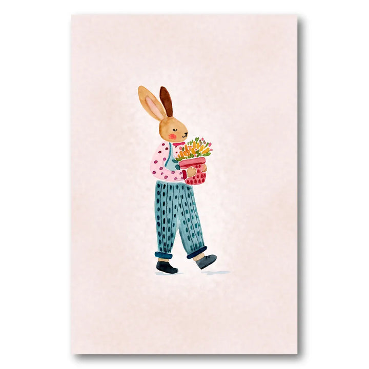 Whimsical Bunny with Flowers Art Print