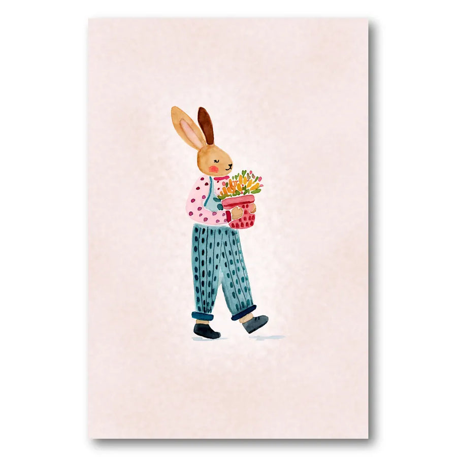 Whimsical Bunny with Flowers Art Print