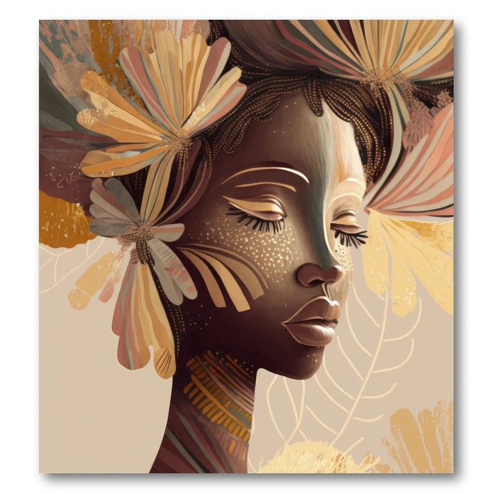 Woman Face Portrait with Floral Elements Art Print
