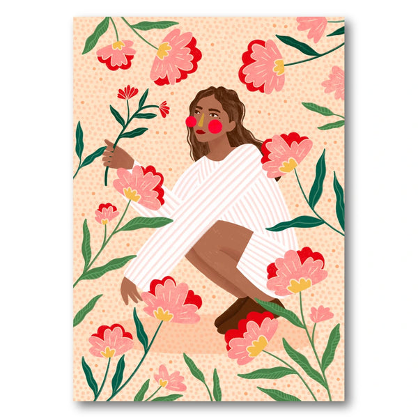 Woman In Floral Garden Art Print