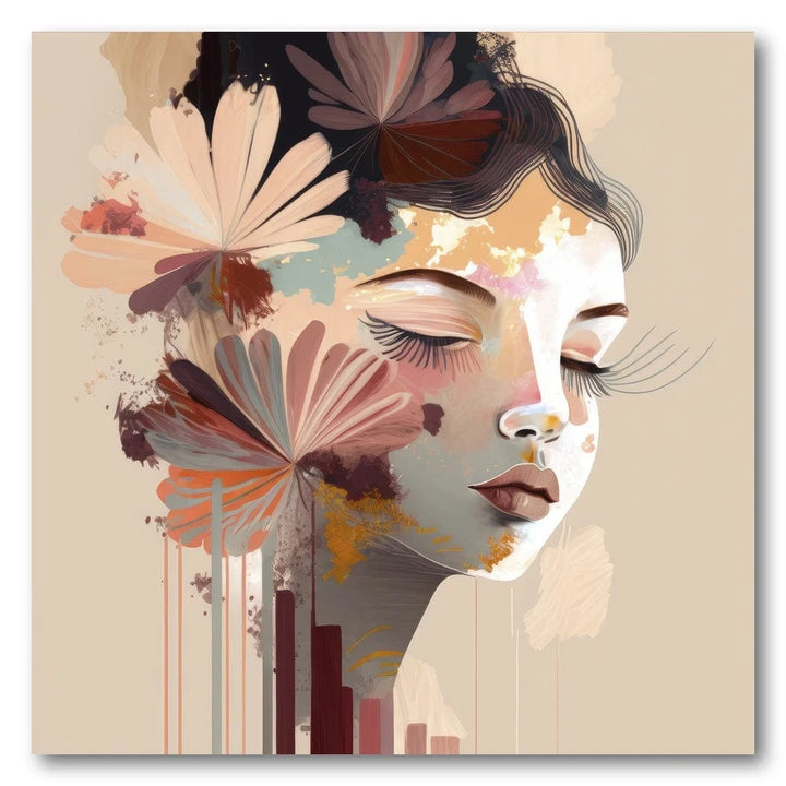 Woman's Face with Floral Elements Art Print