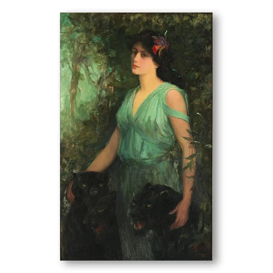 Woman with Panthers Art Print