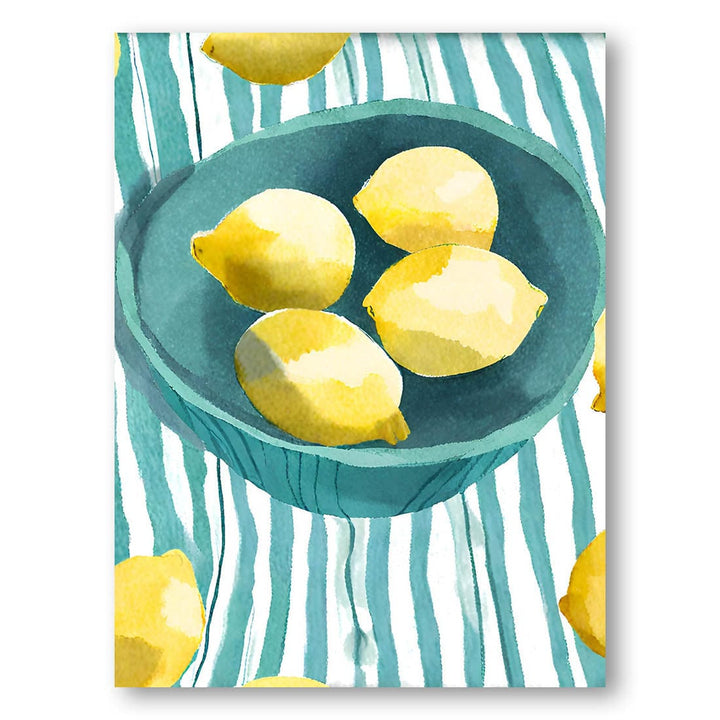 Zitronen in türkisfarbener Schale - watercolor painting Art Print By Ohkimiko