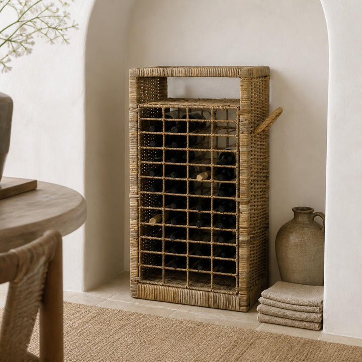 Rattan Wine Rack styled in a room