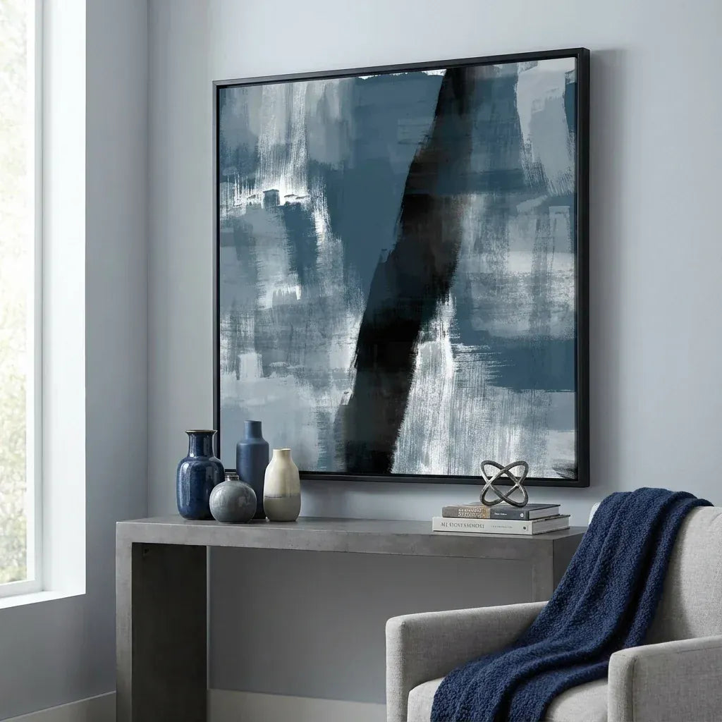 Room mockup featuring Abstract Blue Strokes Art Print