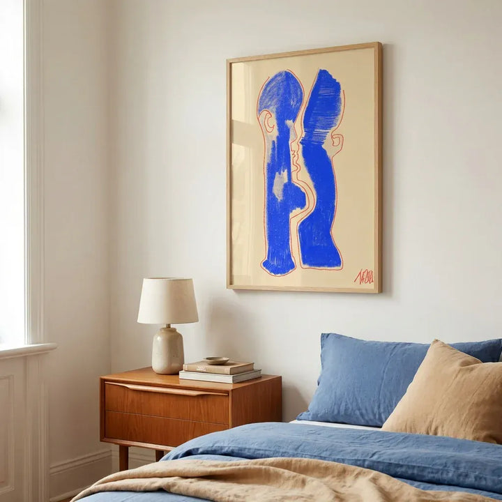 Room mockup featuring Abstract Electric Blue Silhouettes Art Print