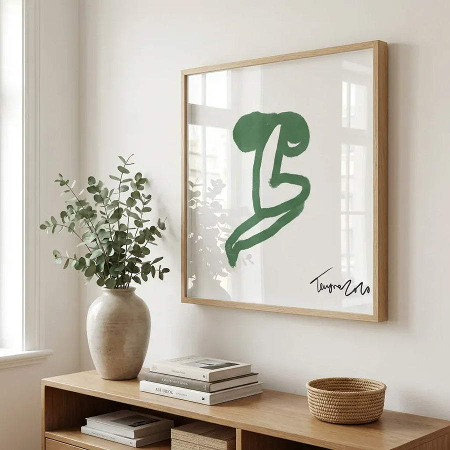 Abstract Green Figure Art Print in a room setting