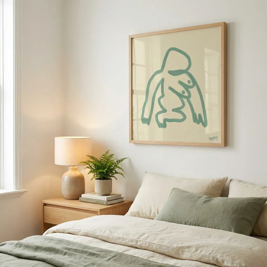 Room mockup featuring Abstract Green Figure Expression Art Print