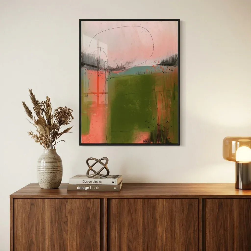Room mockup featuring Abstract Rural Landscape
