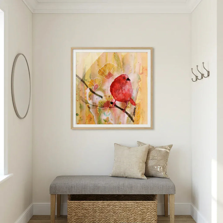Room mockup featuring Aerien Perched Serenity Art Print