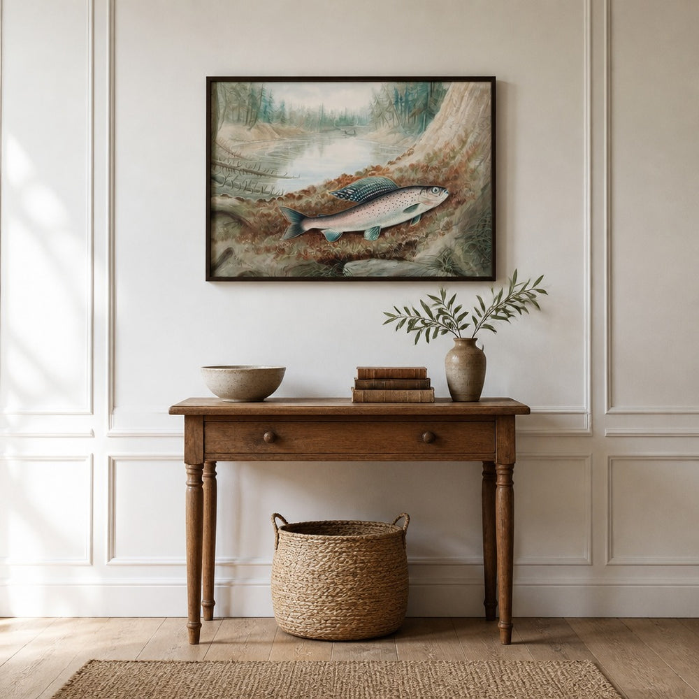 Arctic Grayling By Samuel Kilbourne Vintage Fish framed in a light country home